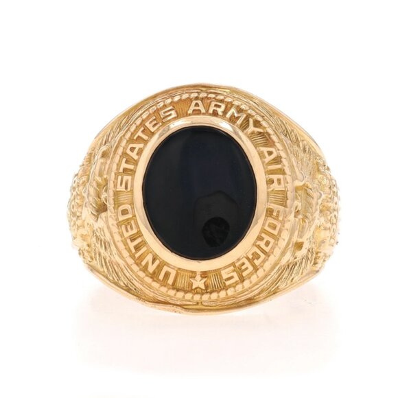 Yellow Gold US Army Air Forces Mens Ring 10k Onyx WWII Military 1943 Miami Beach